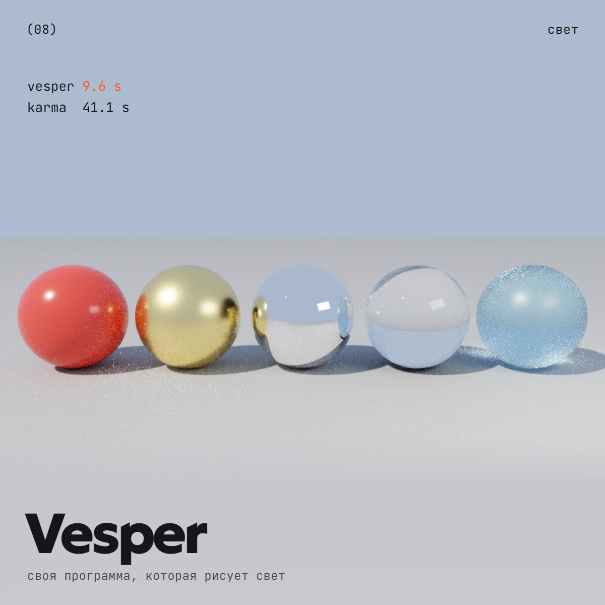 Обложка Vesper: пять стеклянных и металлических шаров